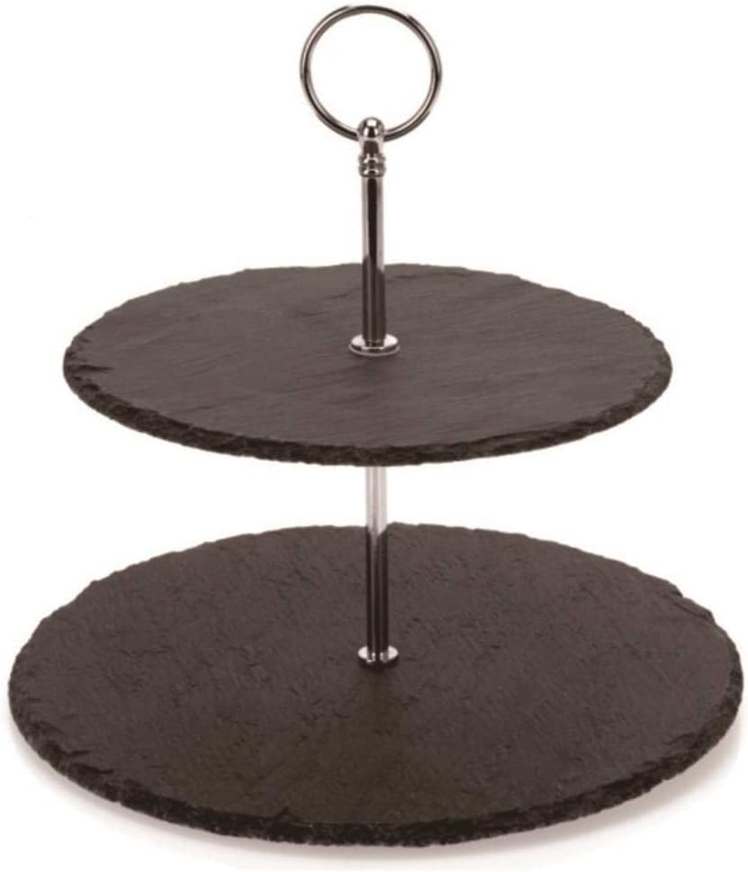 Bulk 2Pcs 2-Tier Slate Cake Stand Round Multi-Layer Serving Tray for Cupcakes Dessert Tower and Fruit Platter with Stainless Steel Rod and Handle Perfect for Weddings and Birthdays