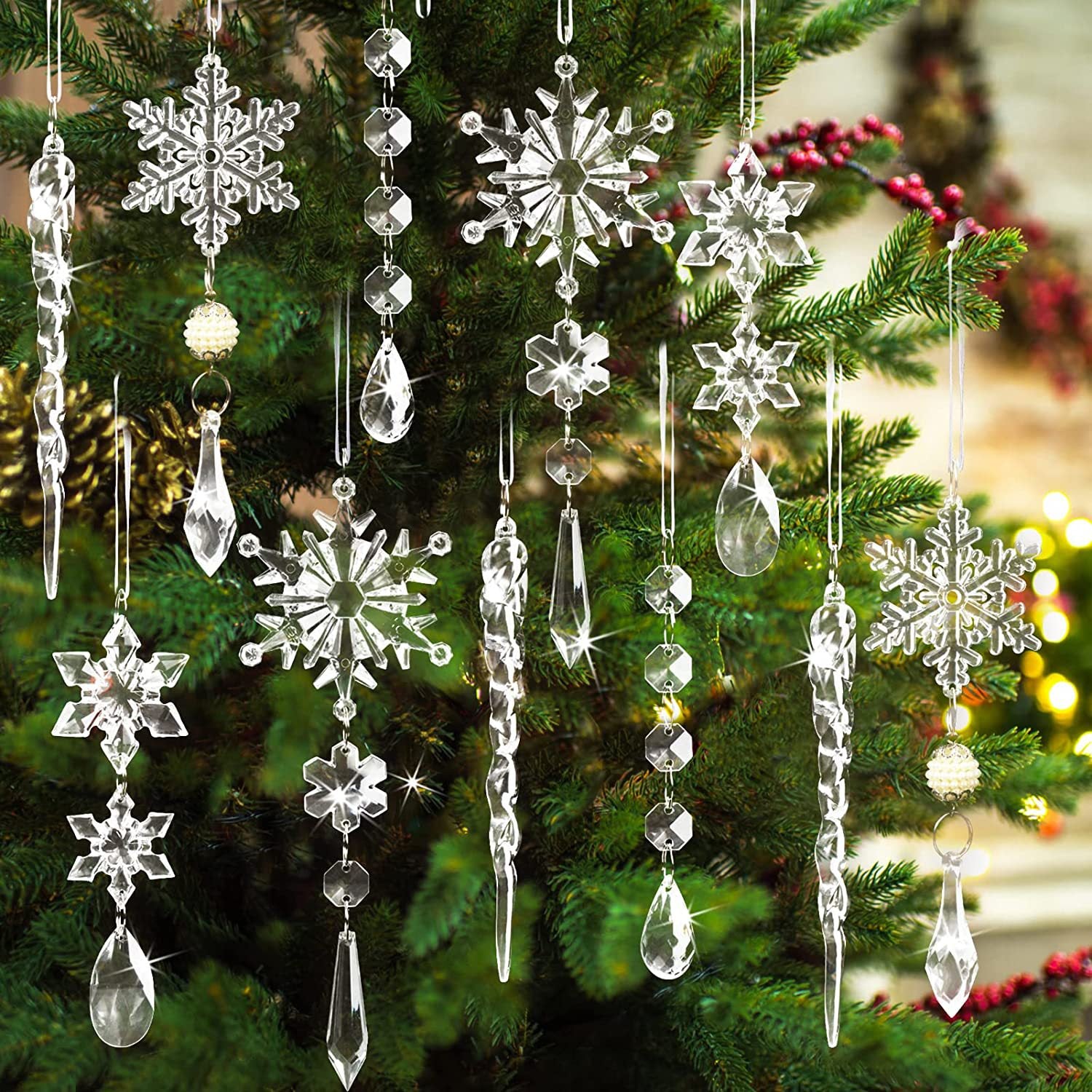 Bulk 10 Pcs Crystal Hanging Christmas Ornaments for Christmas Tree Winter Holiday Frozen Party  Decorations Wholesale