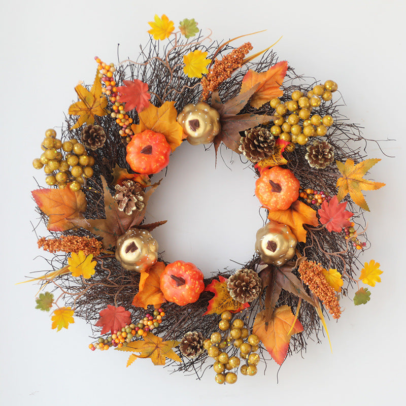 Fall Thanksgiving Wreath 24 Inch Large Maple Berry Pumpkin Fruit Sun Circle Artificial Decor