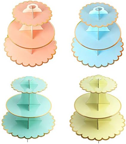 Bulk 4Pcs 3-Tier Foldable Cake Stand Holds 24 Cupcakes Reusable Round Pastry Display Tray for Birthdays Weddings and Special Event Decorations Wholesale