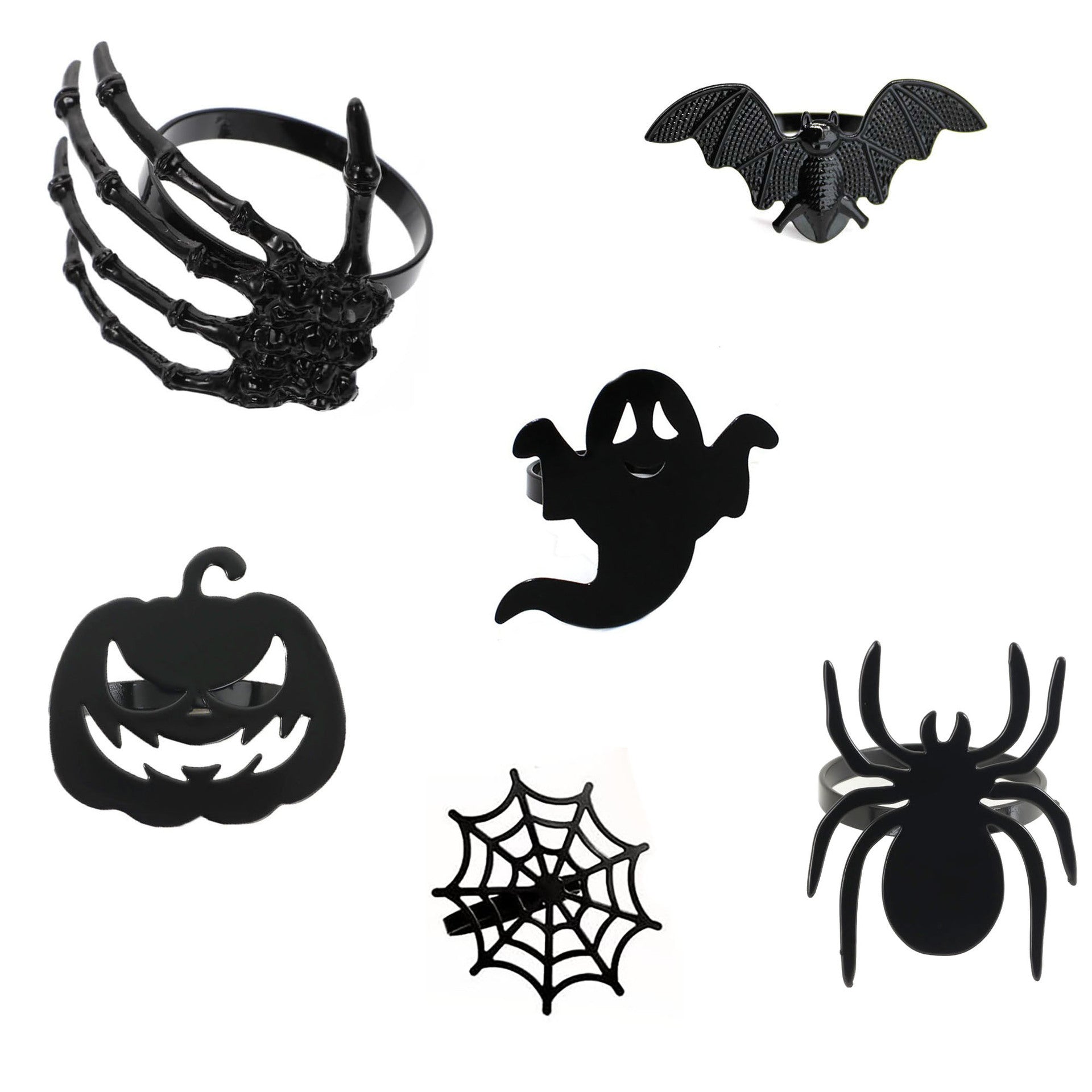 Bulk 12 Pcs Halloween Party Napkin Rings Pumpkin Spider Web and Ghost Designs Black Spider Festive Table Decor Wholesale