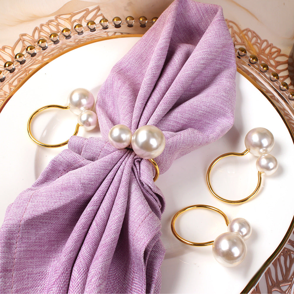 Bulk 12 Pcs Pearl Napkin Ring Gold Napkin Holders for Dining Table Party and Wedding Decor Wholesale