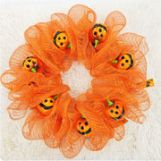 Halloween Pumpkin Smiley Face Wreath, 18 Inch Glowing Artificial Front Door Decoration, Holiday Party Decor