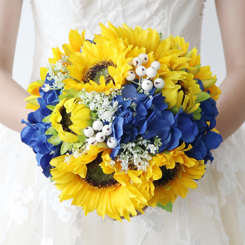 Bulk 8" Artificial Sunflower Bridal Bouquet Vintage Rustic Wedding Bouquet Wholesale