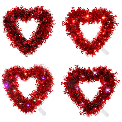 Bulk 12" Heart Shaped Valentine’s Day Wreath with LED Lights for Home Party Decor Wholesale