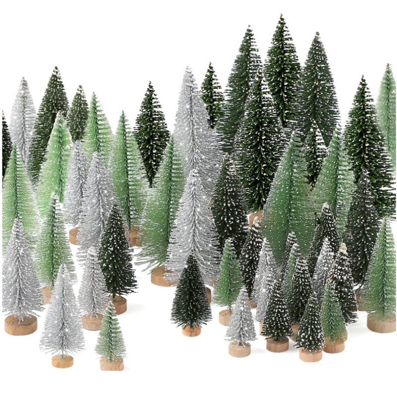 Bulk 30 Pcs Artificial Mini Christmas Trees with Wooden Bases for Christmas Decor Home Table Crafts Decorations Wholesale