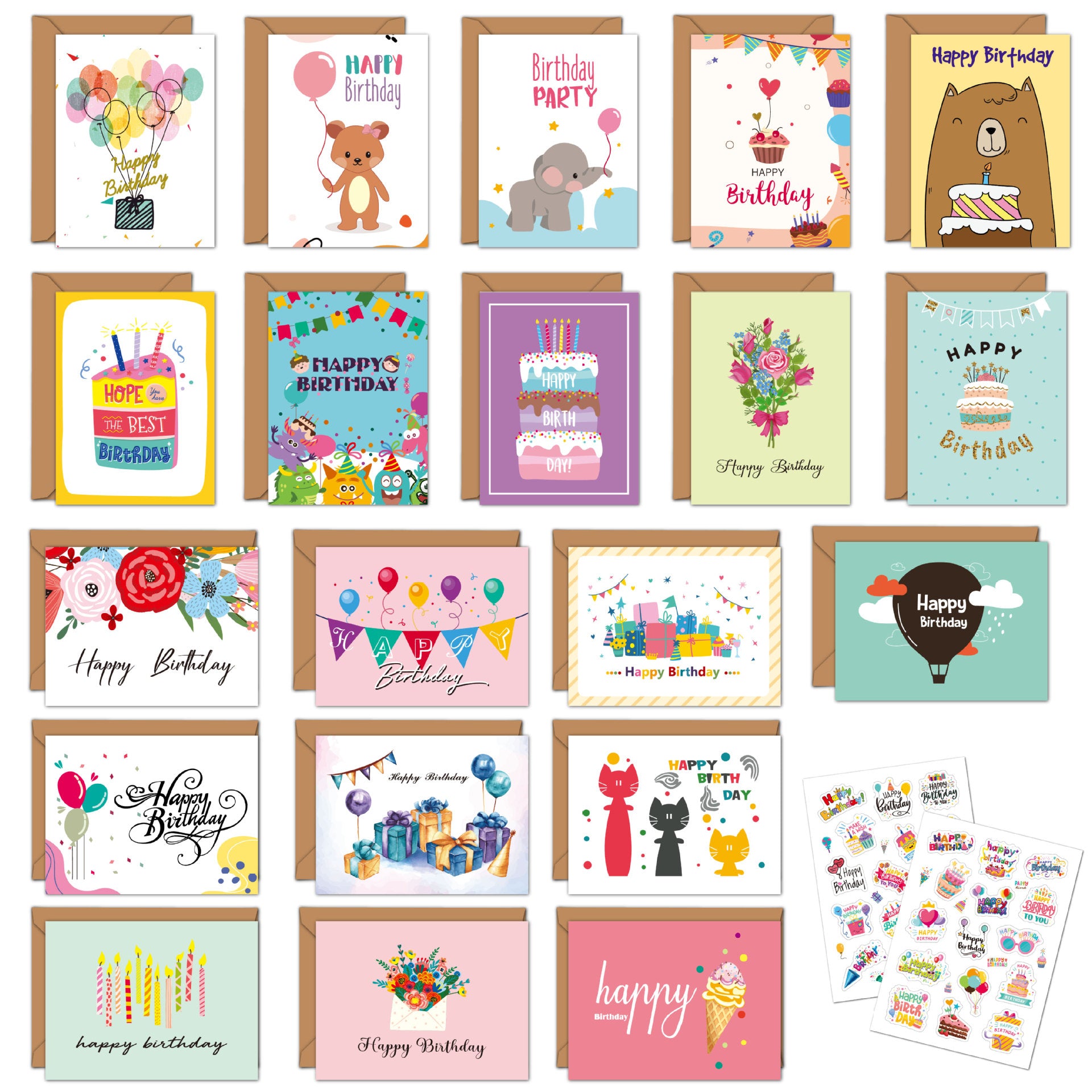 Bulk Birthday Greeting Cards 20 Cards with 20 Envelopes for Celebrations Wholesale