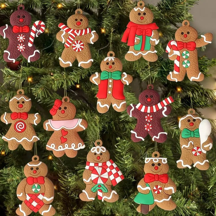 Bulk 12pcs Gingerbread Man Ornaments for Christmas Tree Assorted Gingerbread Figurines Ornaments Christmas Tree Hanging Decorations Wholesale