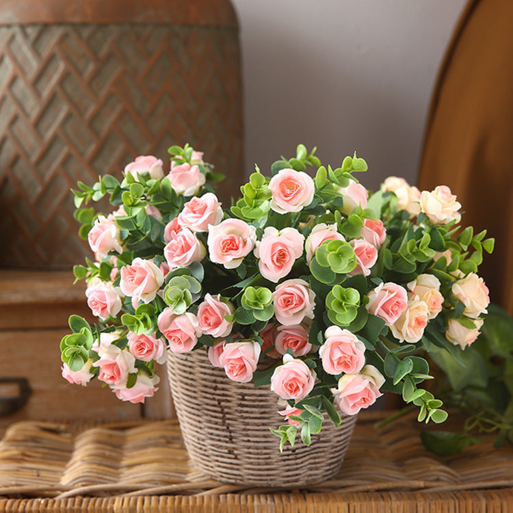 Bulk 12" Miniature Roses and Eucalyptus Faux Flower Arrangements Perfect for Home Decor Wholesale