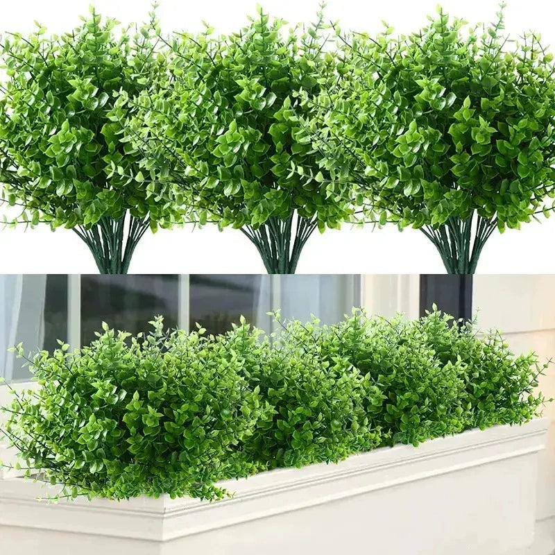 Bulk 8 Bundles Artificial Boxwood Bush UV Resistant Faux Plants for Garden Home Wedding Patio Decor Wholesale