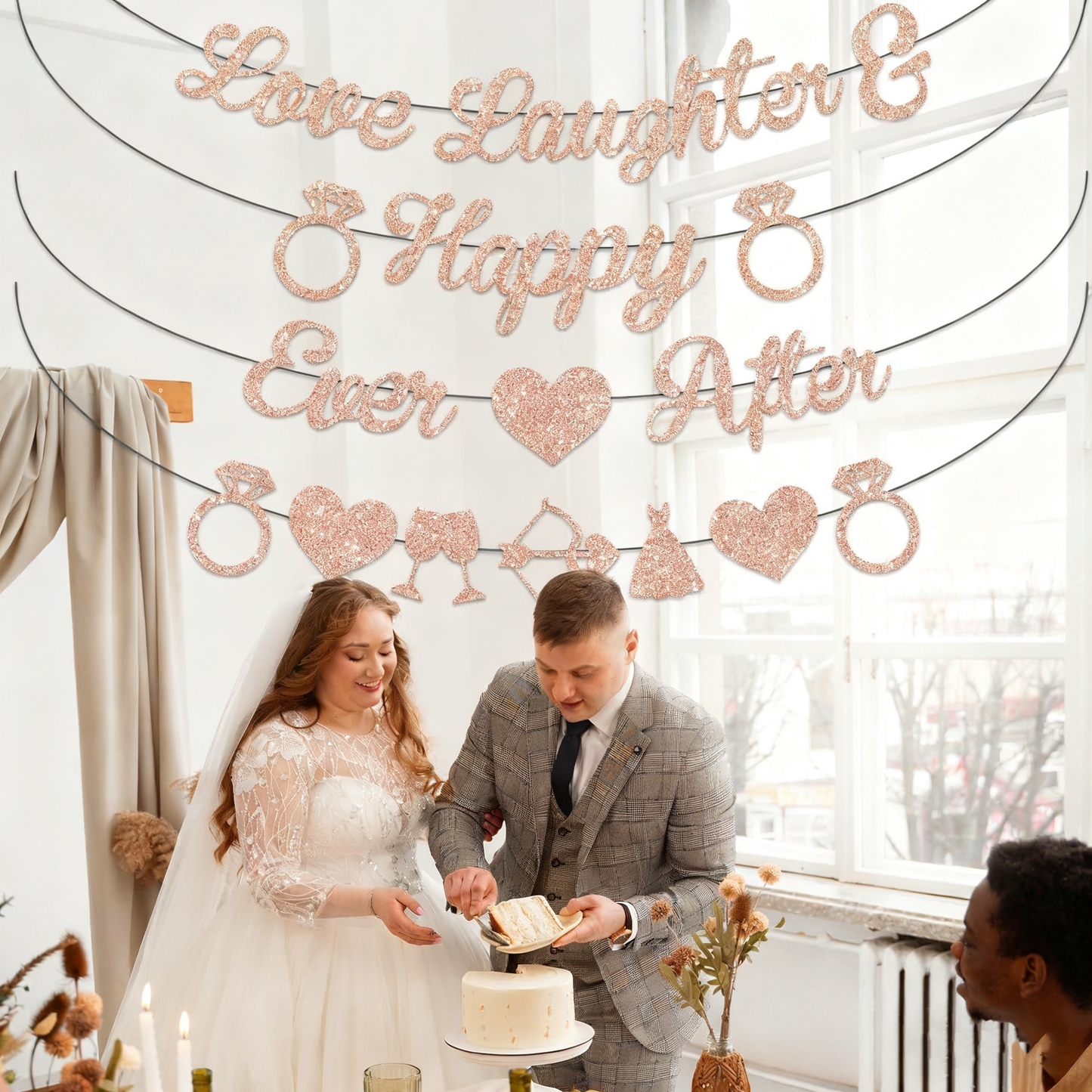 Rose Gold Glitter Bachelorette Party Banner - Miss to Mrs & Bride to Be Wedding/Single Party Decorations