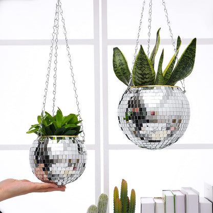 Bulk Disco Ball Planter 6 inch Silver Mirror Planter Disco Style Hanging Flower Pot for Home Decor Wholesale