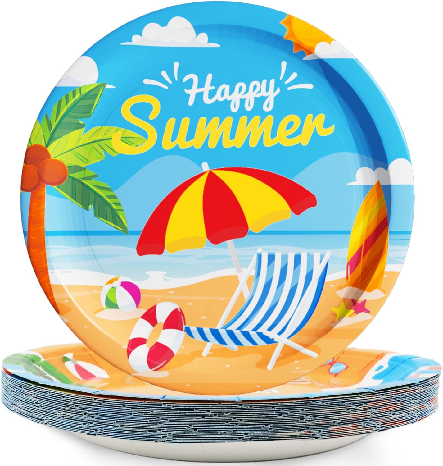 Bulk Summer Beach Theme Disposable Paper Plates Birthday Party Dessert Plates Baby Shower Tableware and Decorations Wholesale
