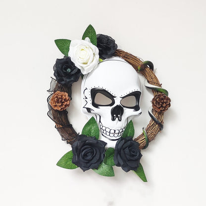 Halloween Skull Light Up Wreath 16 Inch Artificial Halloween Decoration