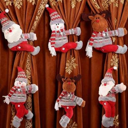 Santa Snowman & Reindeer Christmas Curtain Clips – 3-Pack Holiday Window Décor 13-17” Plush Holdbacks Gift-Ready