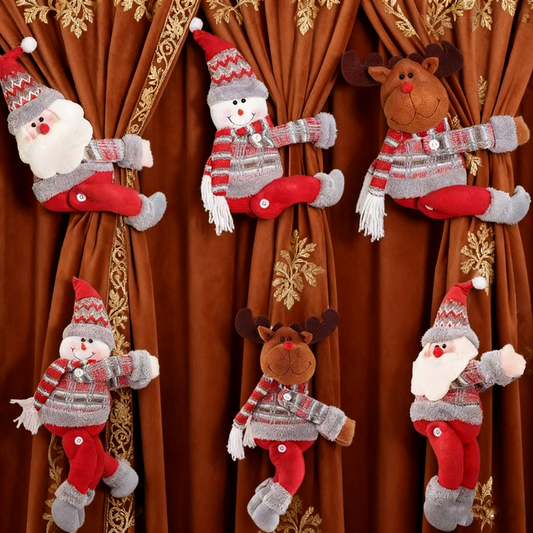 Santa Snowman & Reindeer Christmas Curtain Clips – 3-Pack Holiday Window Décor 13-17” Plush Holdbacks Gift-Ready