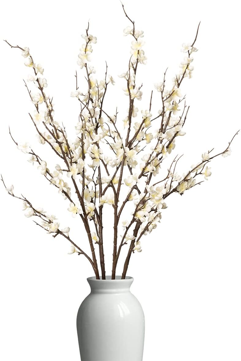 Bulk 4Pcs 37" Cherry Blossom Artificial Flowers White Faux Long Stem Branches for Wedding Home Office Party Centerpieces Wholesale