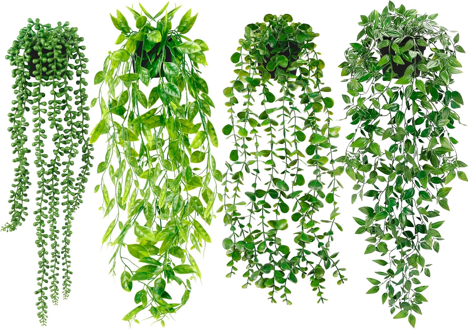 Bulk 4 Pack Artificial Hanging Plants Faux Eucalyptus Vine Mandala Vine String of Pearls Pea Pod Leaves in Pot for Indoor Outdoor Office Living Room Decor Wholesale