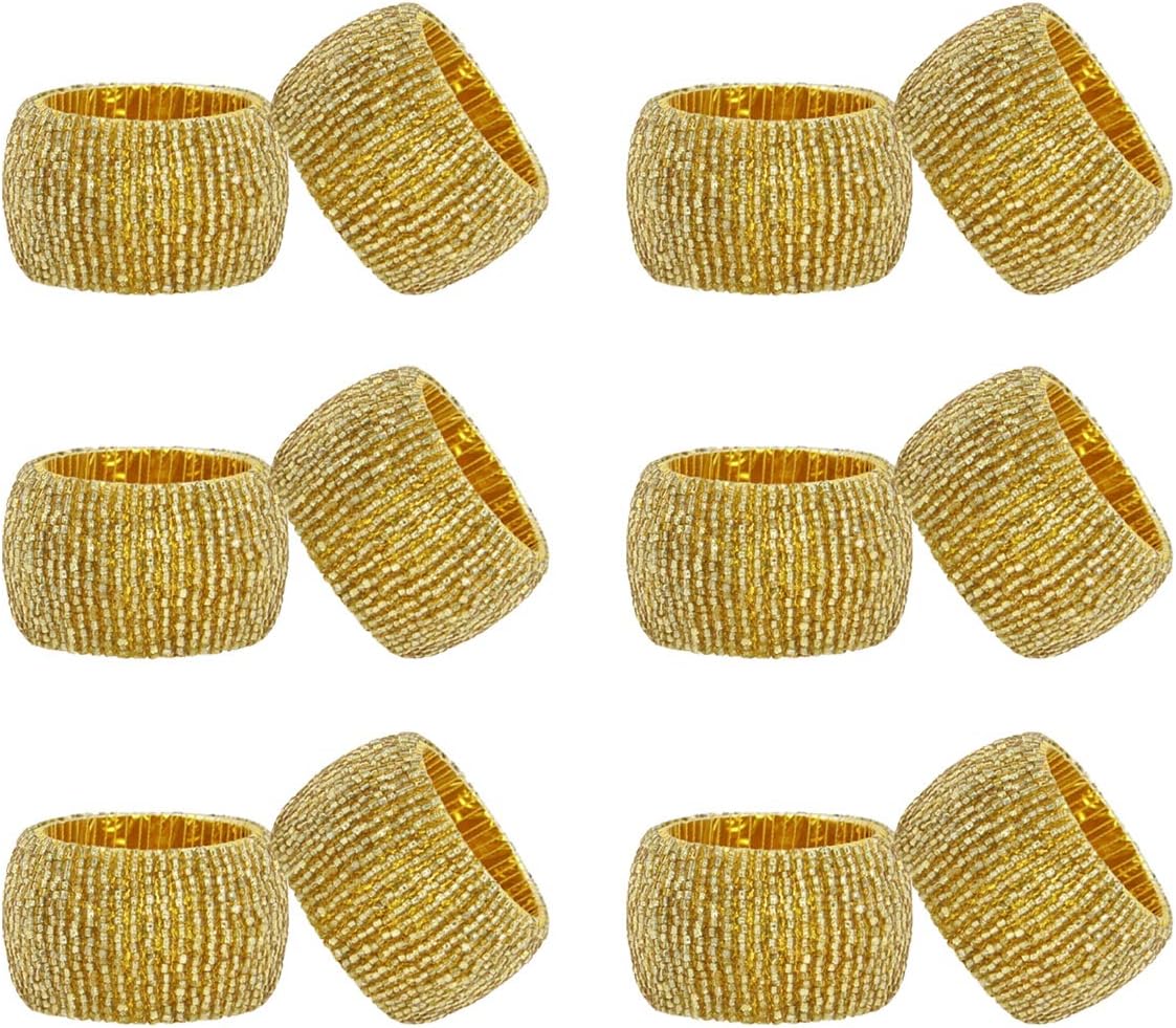 Bulk Set of 6 Gold Handmade Beaded Napkin Rings Elegant Table Napkin Holders for Dining Parties and Everyday Wholesale