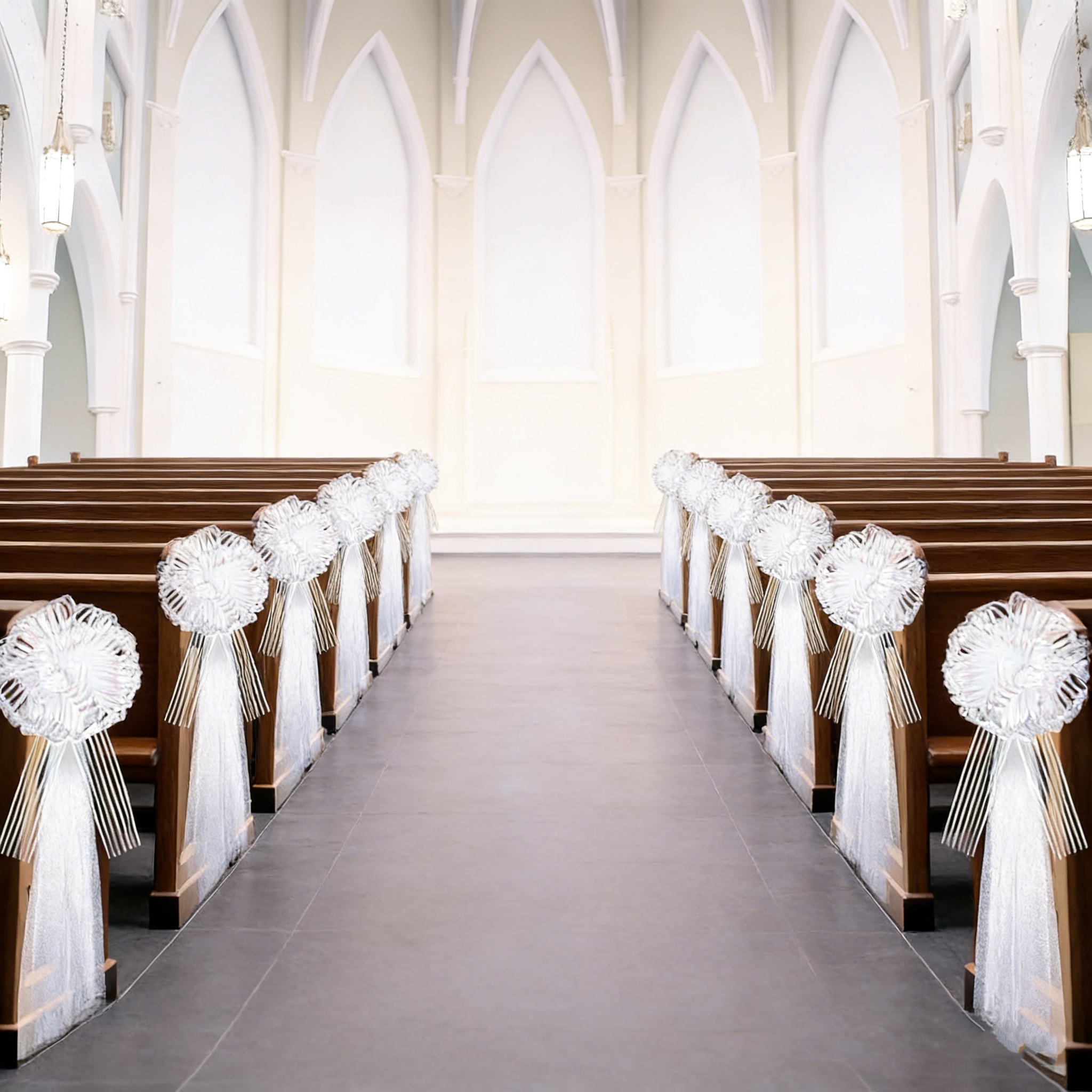 Church Wedding Aisle Chair Decor Kits (5-Pack) – 2m Tulle + White Ribbons per Set