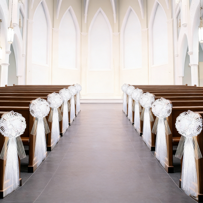 Church Wedding Aisle Chair Decor Kits (5-Pack) – 2m Tulle + White Ribbons per Set