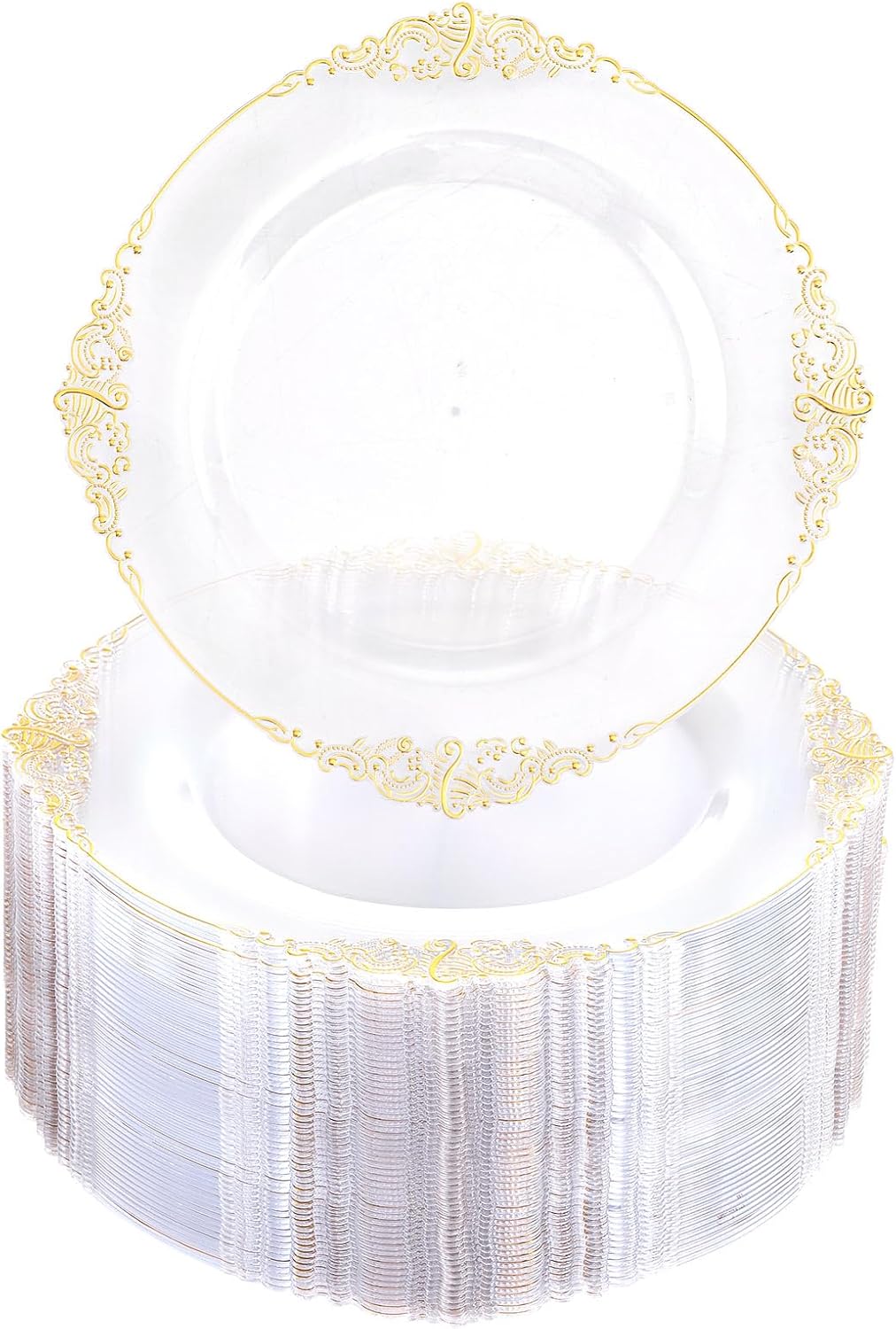 Bulk 2Pcs Gold Rim Clear Plastic Plates Elegant Disposable Dinnerware for Weddings Parties and Thanksgiving Celebrations Wholesale