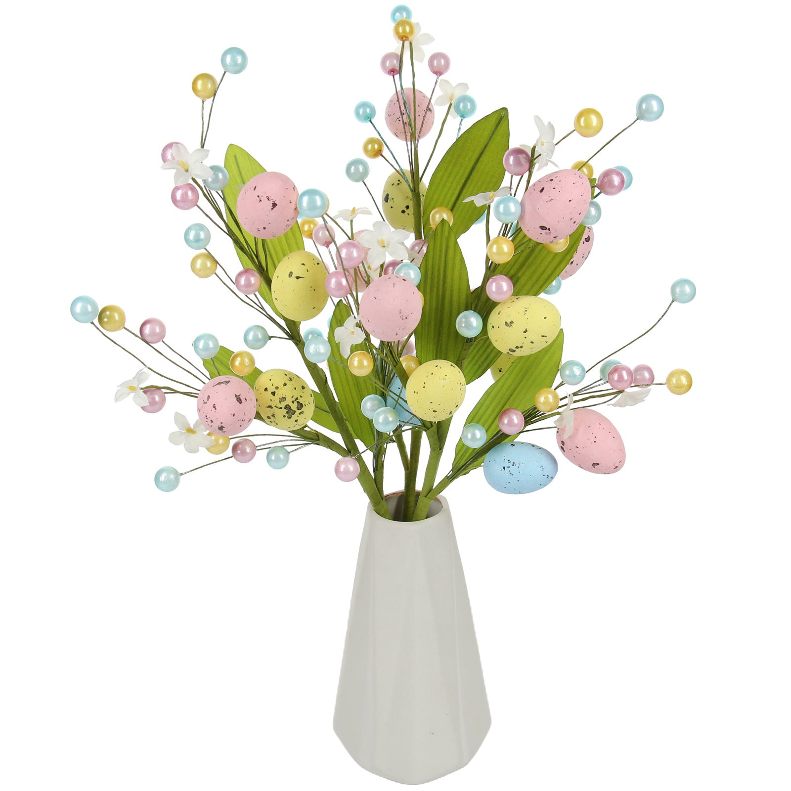 Bulk 3 Pcs 15" Artificial Easter Flower Spray with Eggs Colorful Berries for Easter Home Decor Wholesale