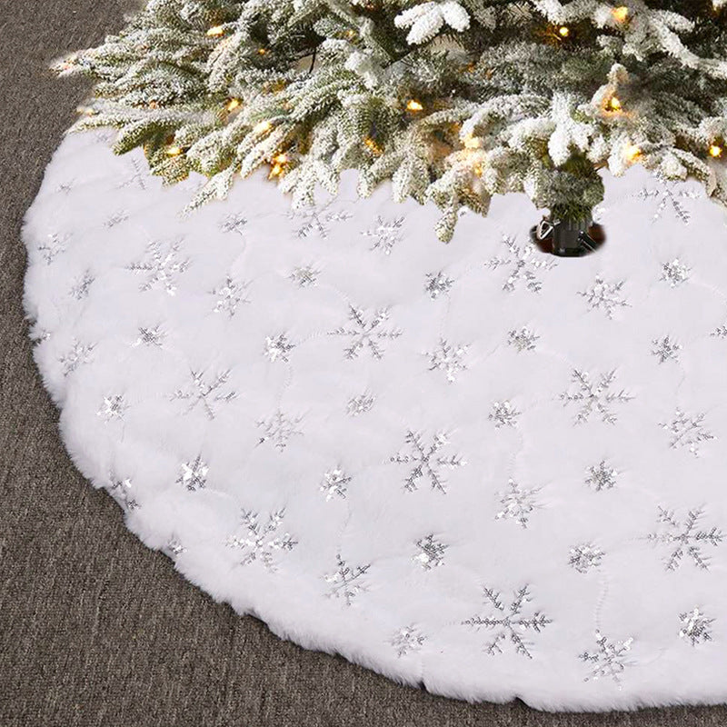 Bulk 48 Inch Christmas Tree Skirt White Plush with Silver Sequin Snowflakes for Xmas Tree Holiday Party Decorations Wholesale