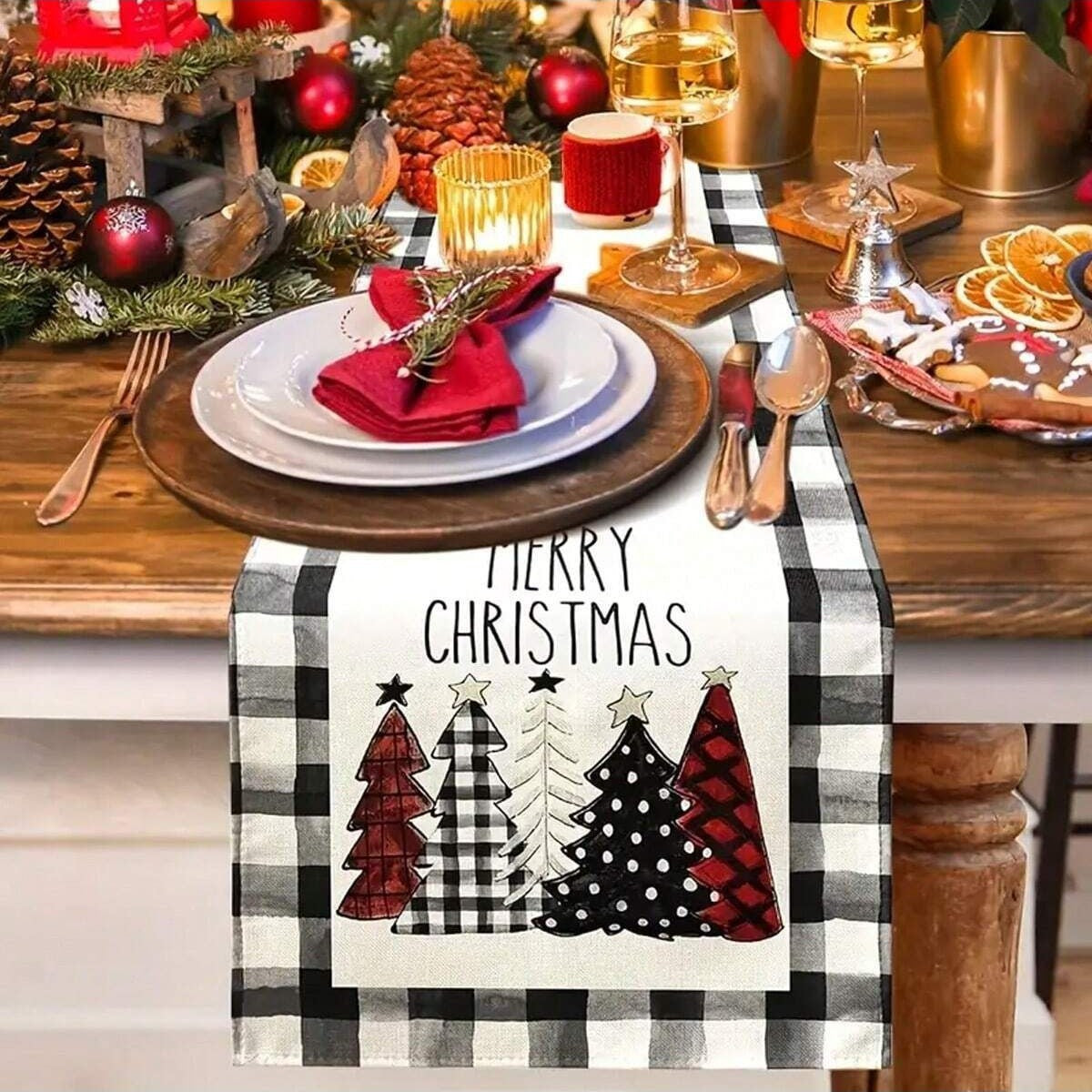 Bulk 12.5x71 Inch Christmas Table Runner Christmas Trees Design for Home Parties Winter Seasonal Holiday Kitchen Dining Table Decorations Wholesale