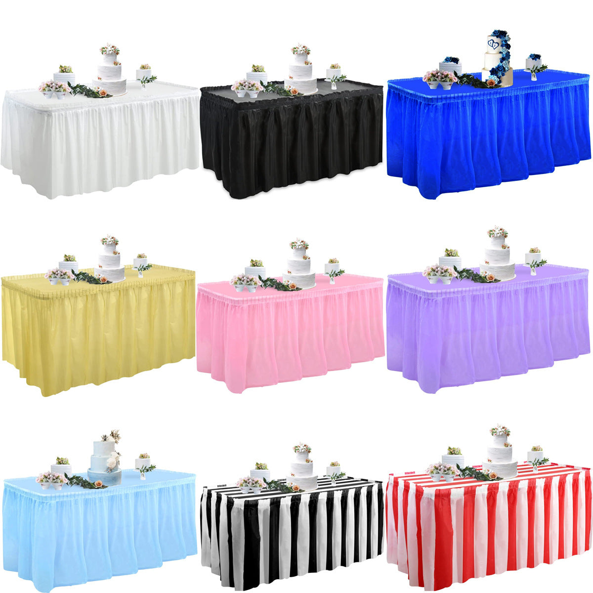 Bulk 14FT Disposable Tablecloth & Skirt Set for Rectangle Table Wedding Buffet Birthday Party Baby Shower Decorations Wholesale