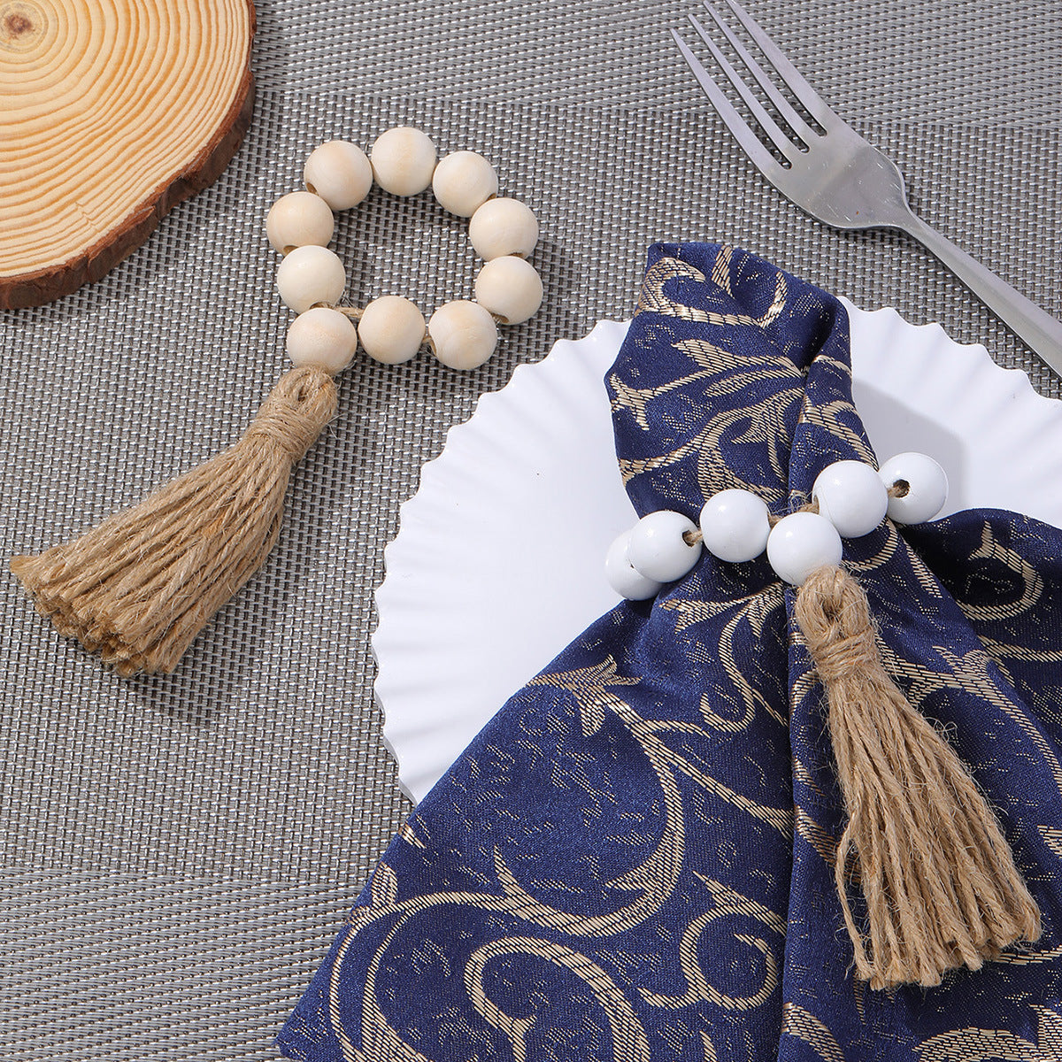 Bulk Wood Beads Tassel Napkin Rings Table Decoration Wholesale