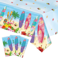 Bulk 2 Pcs Summer Beach Plastic Tablecloths Aloha Luau Hawaiian Flamingo Surfboard Design 54 x 108 Inch for Pool Beach Party Decorations Wholesale