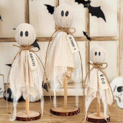 Bulk 3 Pcs Halloween Wooden Ghost Decorations Table Centerpieces for Shelves Fireplaces Spooky Halloween Decor Wholesale
