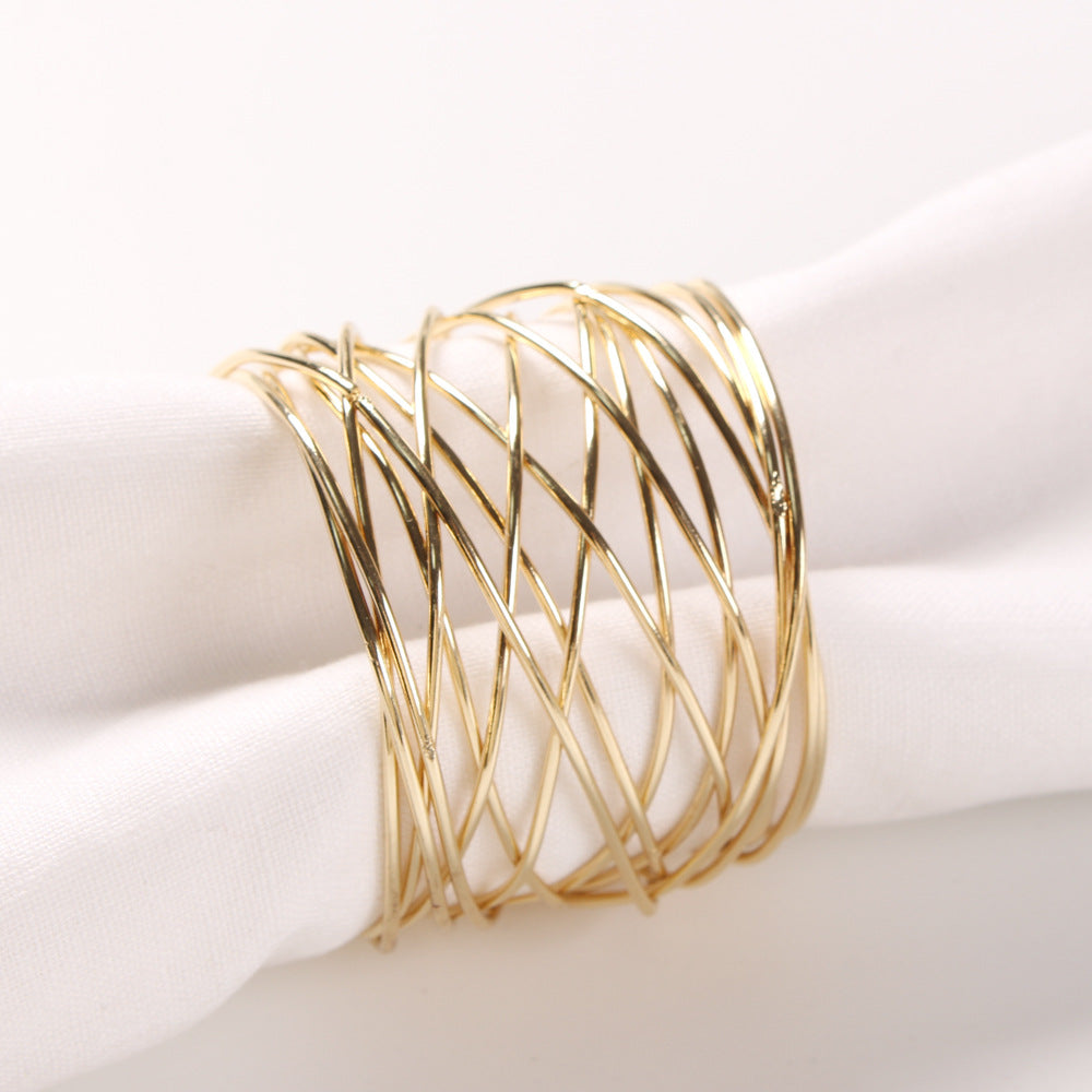 Bulk 12 Pcs Golden Round Mesh Napkin Rings for Dinner Table Weddings Parties and Everyday Decor Wholesale