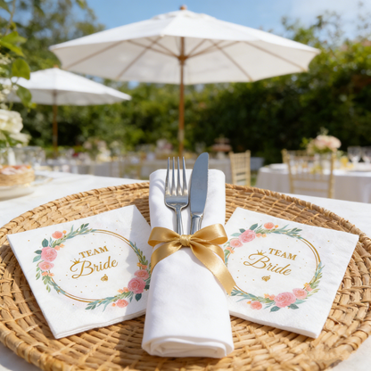 Bridal Shower Bride Floral Disposable Napkins - Wedding & Bachelorette Party Decor (20 Count)