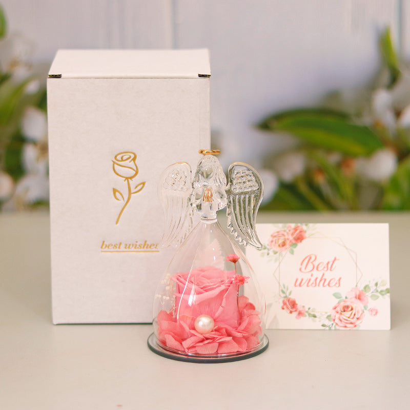 Bulk Praying Angel Rose Figurine with Preserved Flower Gift for Women Mom Grandma Valentine's Day Mother's Day Birthday Wholesale