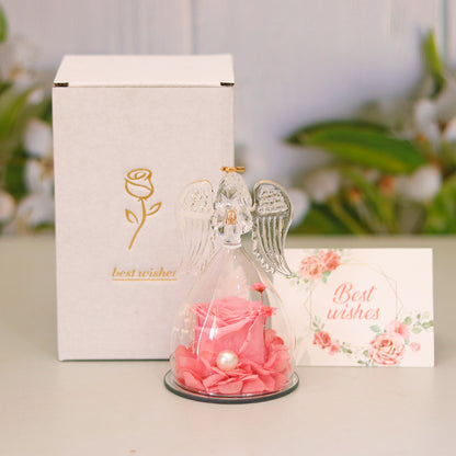 Bulk Praying Angel Rose Figurine with Preserved Flower Gift for Women Mom Grandma Valentine's Day Mother's Day Birthday Wholesale