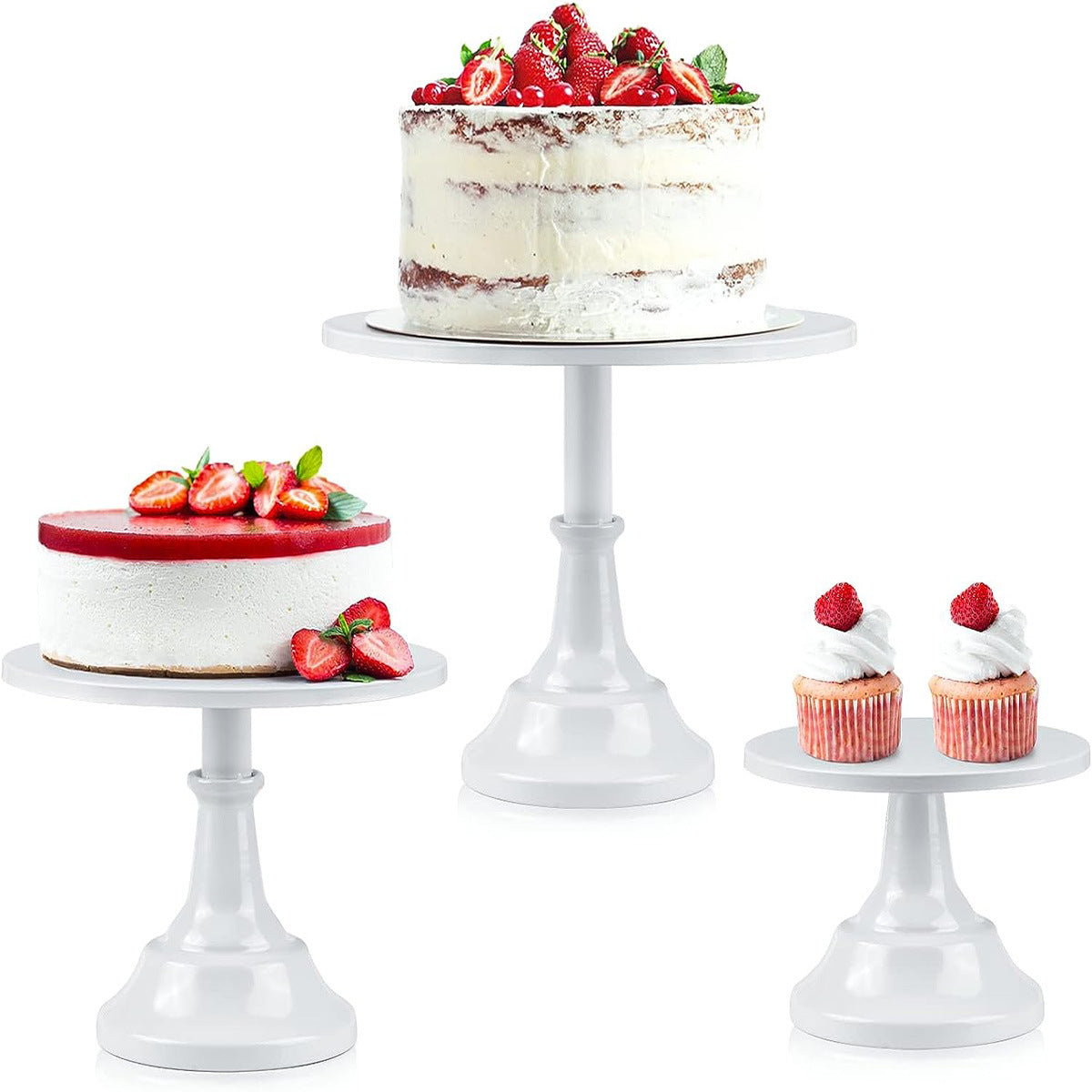 Bulk Cake Stand Set with 8", 10", and 12" Round Plates Ideal Dessert Display for Cakes and Pastries Perfect for Parties Weddings Birthdays Baby Showers and Anniversaries Wholesale