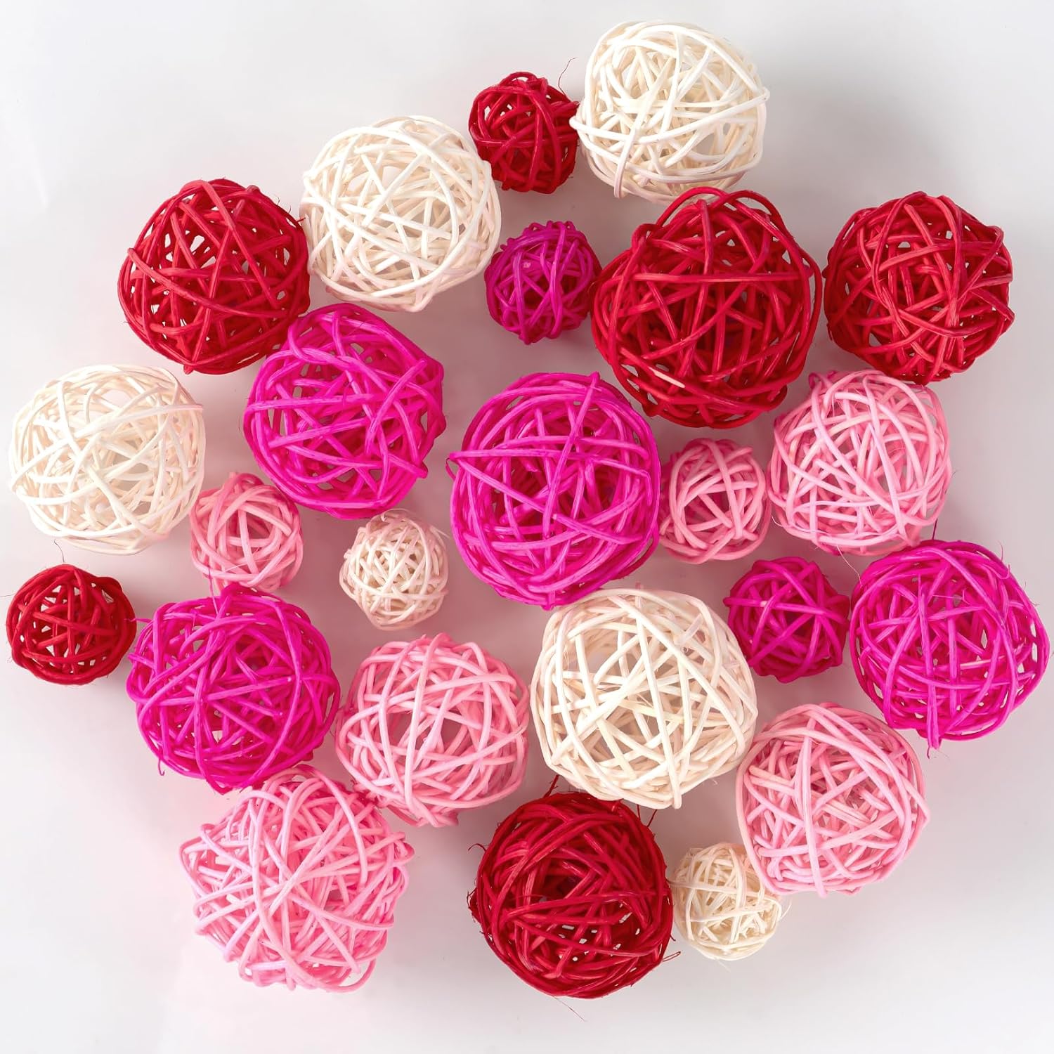 Bulk 24Pcs Valentine's Day Rattan Balls Pink Red Grey Wicker Orbs for Valentine's Day Wedding Home Decor Wholesale