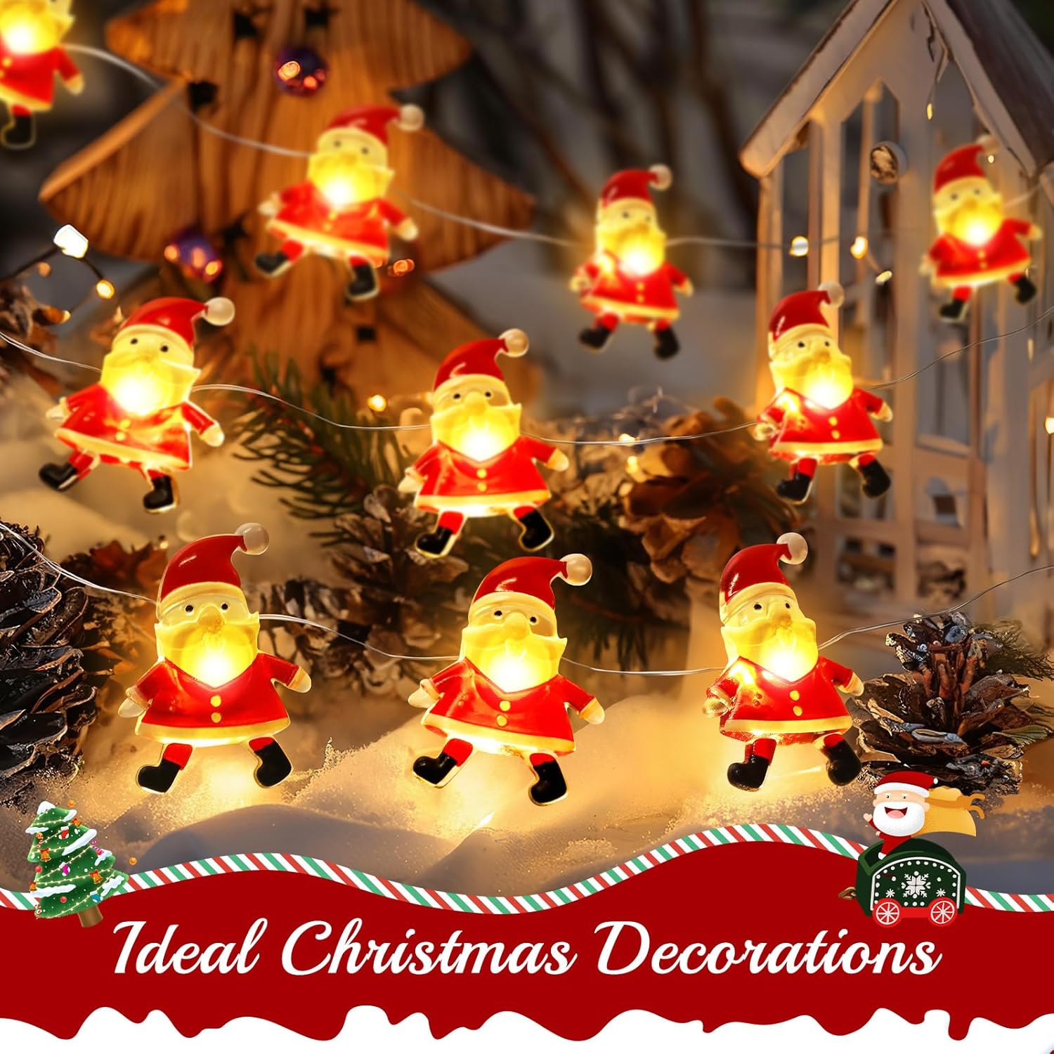 Bulk 10-Foot 30 LED Christmas Santa String Lights – Battery Operated Fairy Lights for Indoor Holiday Decoration, Perfect for Christmas Trees and Parties Wholesale