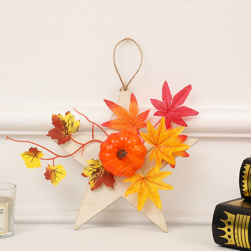 Mini Artificial Pumpkin Maple Leaf Pentagram Wreath, Fall Thanksgiving Decor, Bulk Wholesale