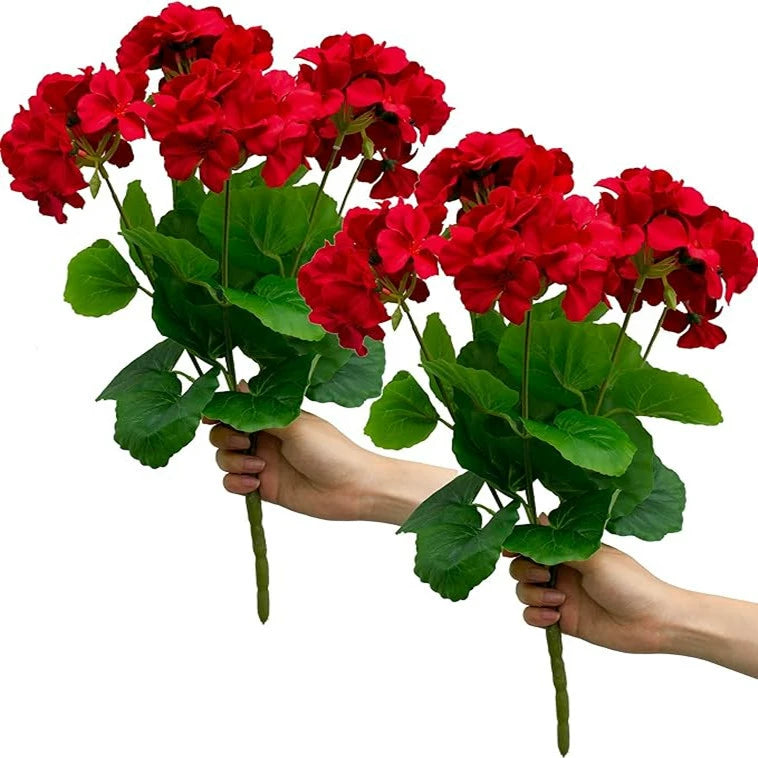 Bulk 13.7" Artificial Red Geranium Bush Fake Flowers UV Resistant for Home Outdoor Decor Wholesale