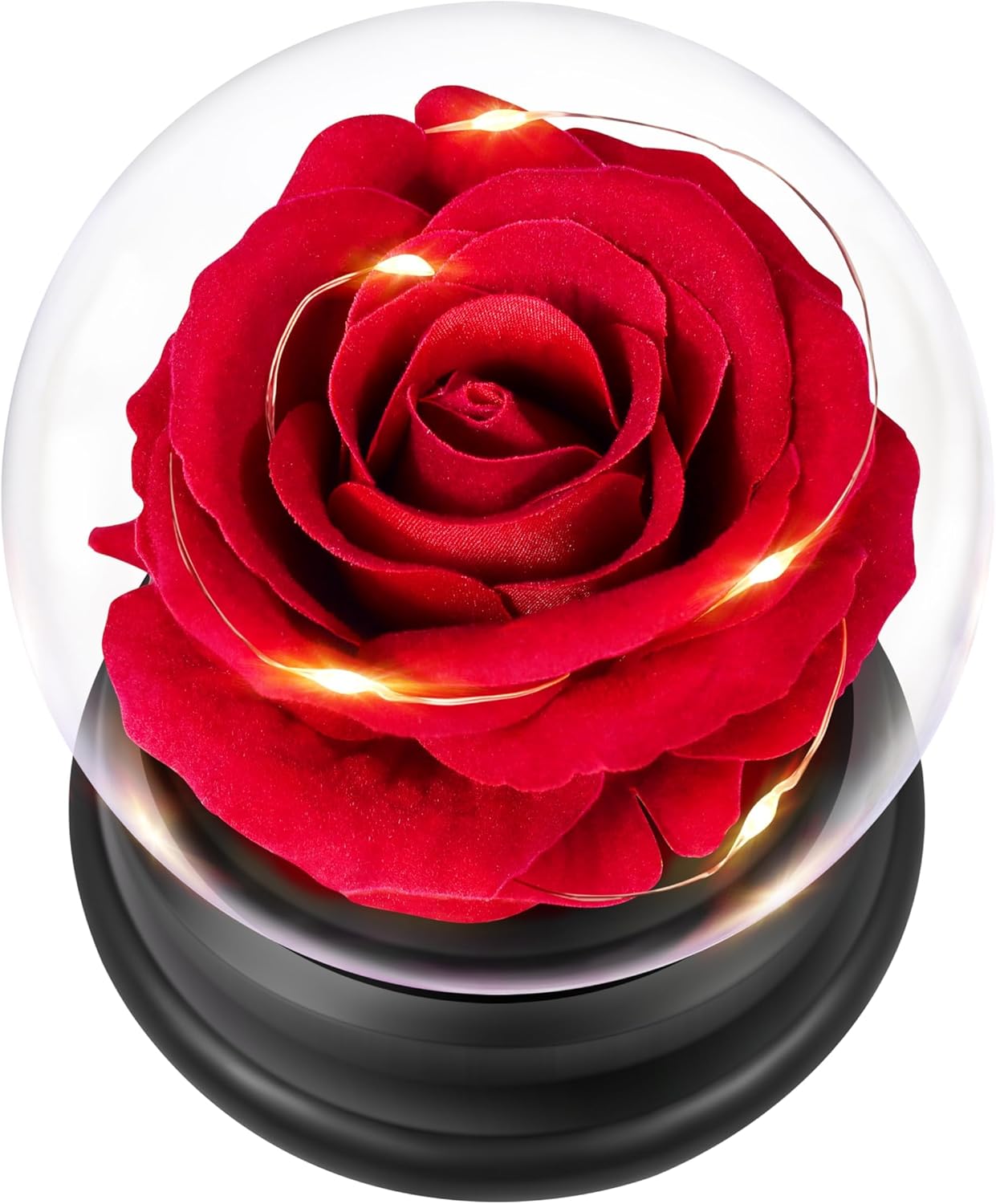 Bulk Red Silk Rose in Glass Dome with LED Lights Romantic Gifts for Mom Women Valentine's Day Birthday Anniversary Wedding Wholesale