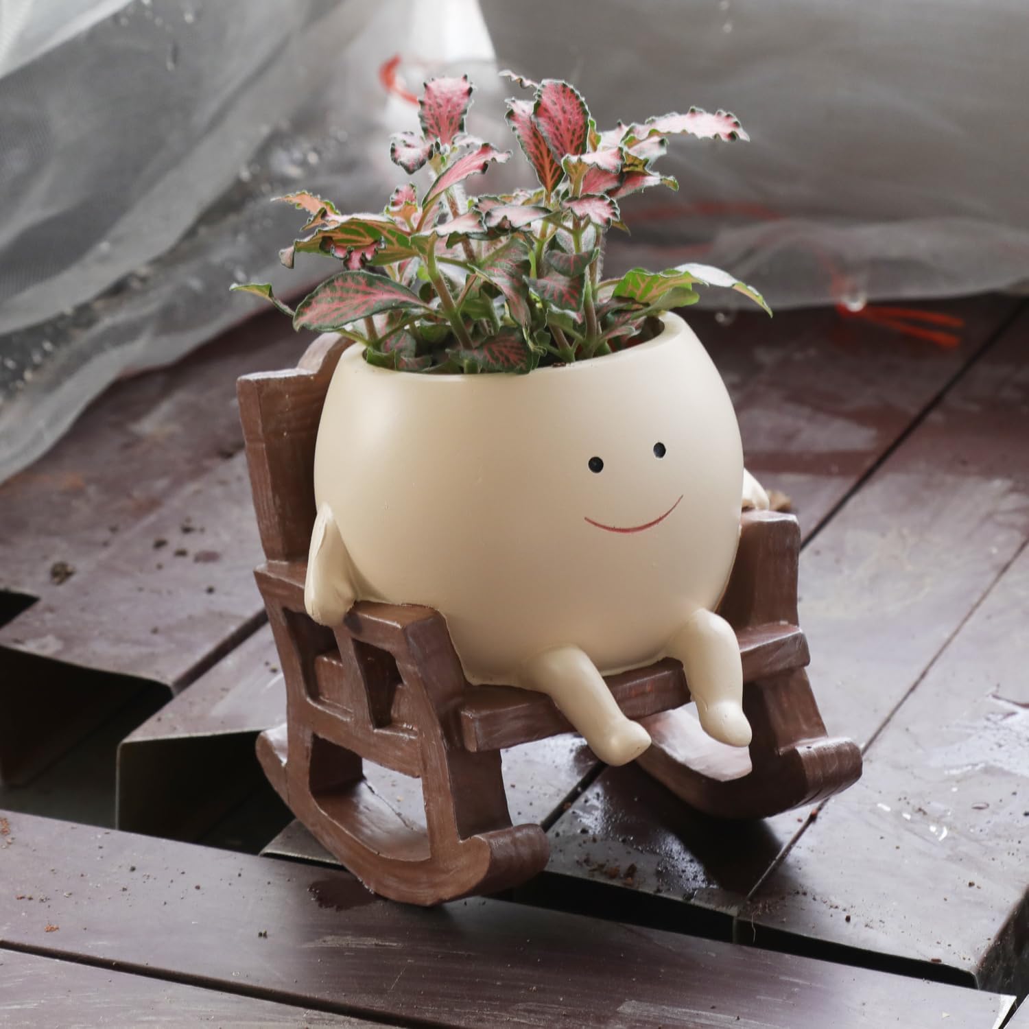 Bulk Smiley Face Planter Pot Cute Resin Flower Head Succulent Planters with Rocking Chair for Indoor Outdoor Home Garden Decor Wholesale