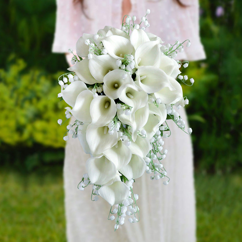 Bulk 9.8" Wedding Bouquet for Bride White Calla Lily Cascading Bouquet Artificial Flowers for Wedding Anniversary Decor Wholesale