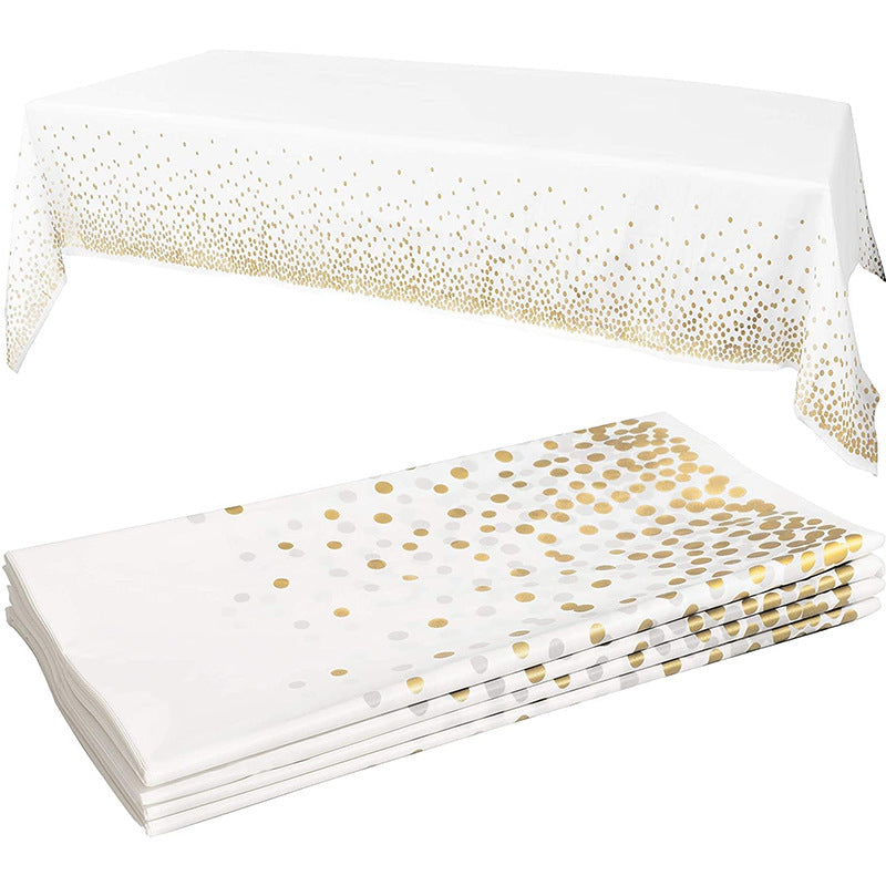 Bulk 4 Pack White and Gold Disposable Tablecloths 54x108 Inches Plastic Party Tablecloths for Engagement and Baptism Decorations Wholesale