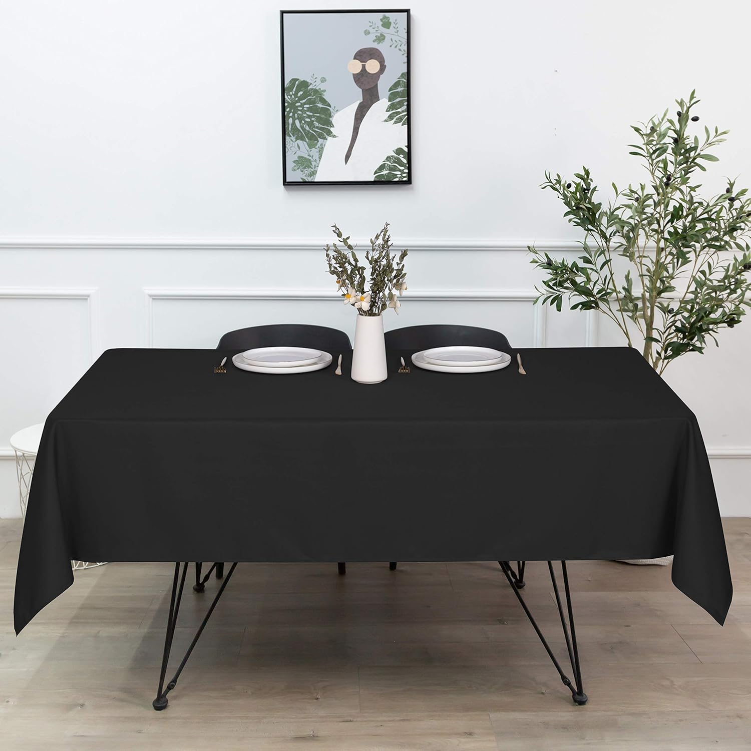 Bulk 2Pcs Black Rectangle Tablecloth 54 x 108 Inch Washable Polyester Fabric Table Cover for Dining Buffet Parties & Camping Wholesale