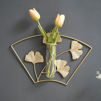 Bulk Wall Mounted Gold Metal Plant Stand with Glass Tube Vase Hanging Planter for Home Living Room Office Decor Wholesale