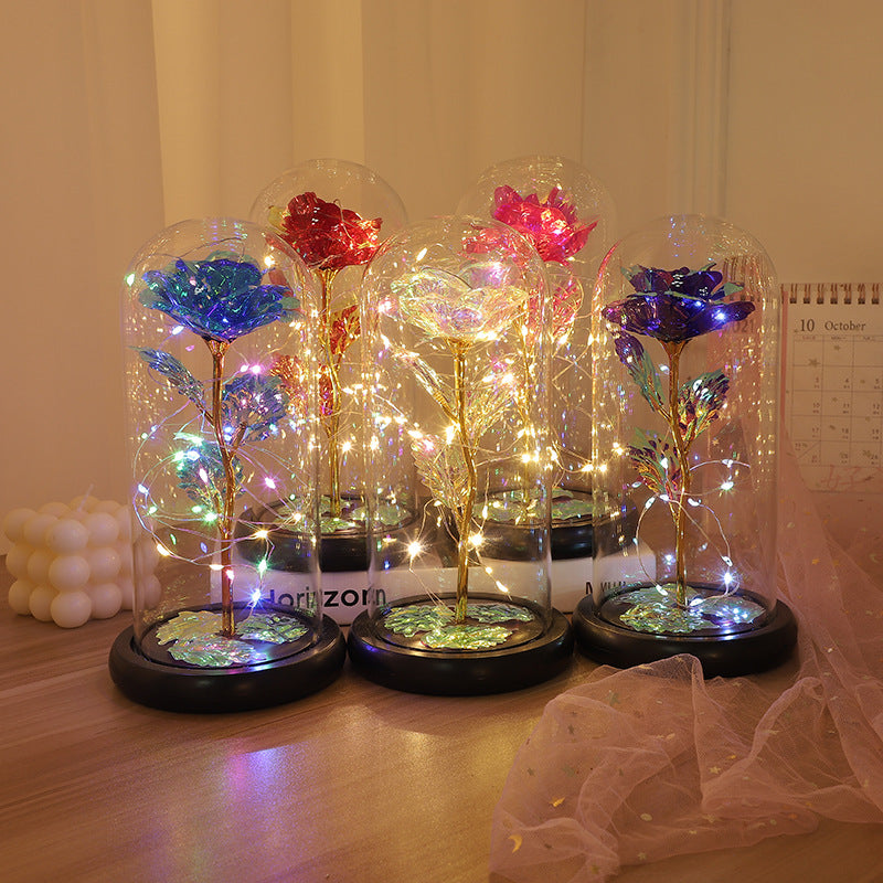 Bulk Eternal Artificial Rose with LED Light Glass Cover Perfect Birthday Valentine's Day and Thanksgiving Gifts for Women & Moms Wholesale