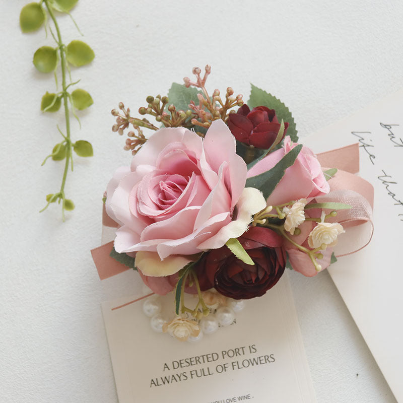 Pink Rose Mum Boutonnieres and Corsages Bulk Set, Artificial Flowers, Multiple Pieces
